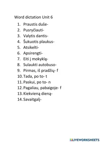 FF3 Unit6 Word dictation