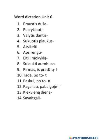 FF3 Unit6 Word dictation