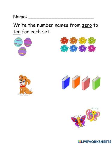 Number names from zero to ten