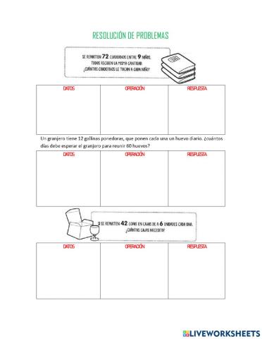 Problemas divisiones y multiplicaciones