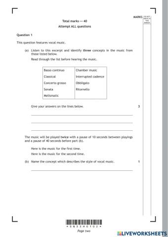 Higher Music UM - 2014 Specimen Paper Q1,2,3,5,7,8