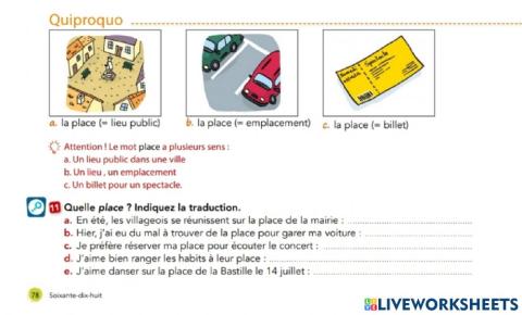 Les homonymes ( place )