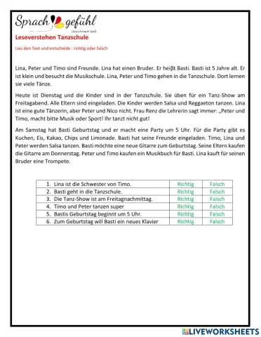 Leseverstehen Tanzschule