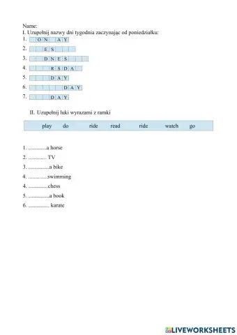 Kartkówka III dni tygodnia