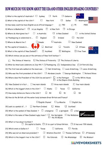 English-speaking countries quiz