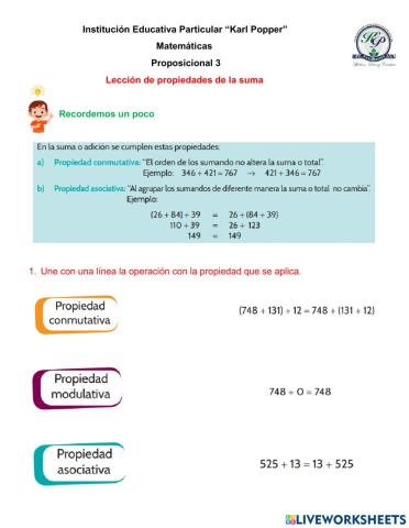 Lección de las propiedades de la suma