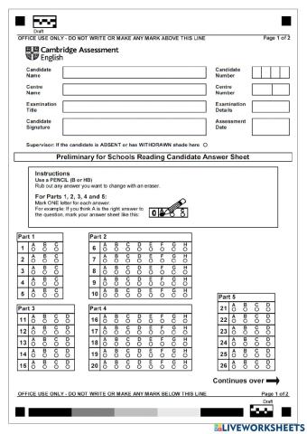 PRELIMINARY Answer Sheets Template