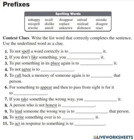 Prefixes- W2 M3 - 3rd grade