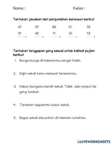 Penjumlahan Bersusun dan Kalimat Pujian