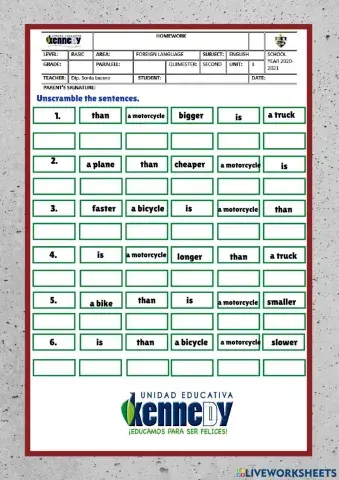 Order comparative sentences