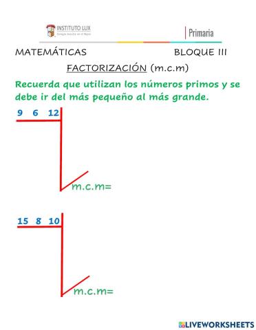 FACTORIZACIÓN m.c.m