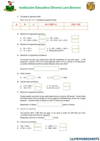 Operaciones básicas de números enteros