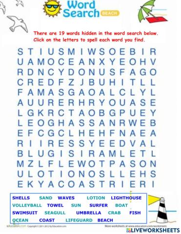 Beach Day Word Search