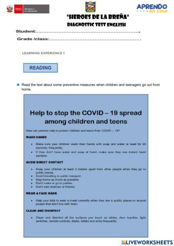 DIAGNOSTIC TEST ENGLISH