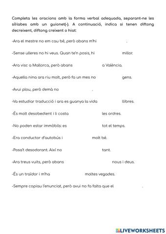 Diftongs i hiats en verbs