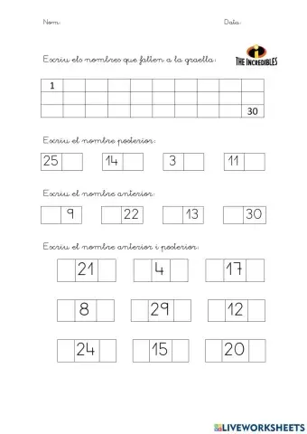 Aprenem de l'1 al 30