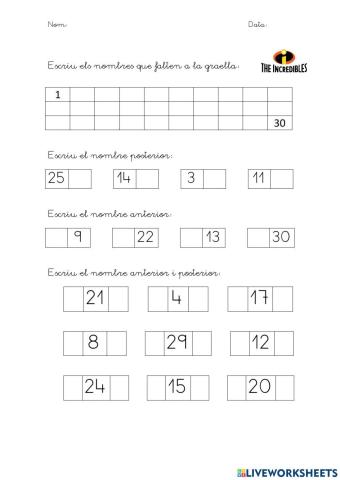 Aprenem de l'1 al 30