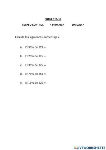 Matemáticas: porcentajes