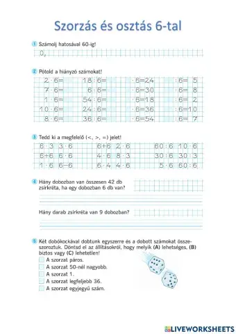 Szorzás, osztás 6-tal