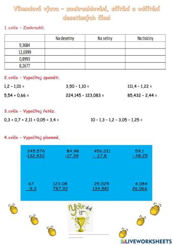 Zaokrouhlování, sčítání a odčítání desetinných čísel