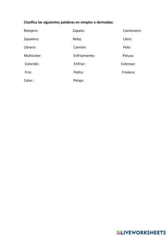 Palabras simples y derivadas