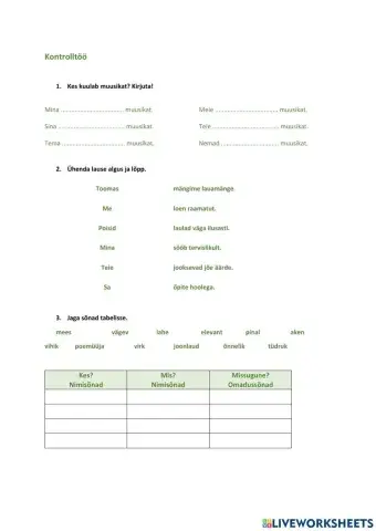 Missugune? Tegusõna pöörded. II variant 2. klass