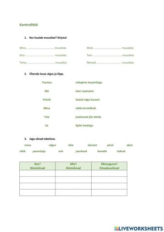 Missugune? Tegusõna pöörded. II variant 2. klass