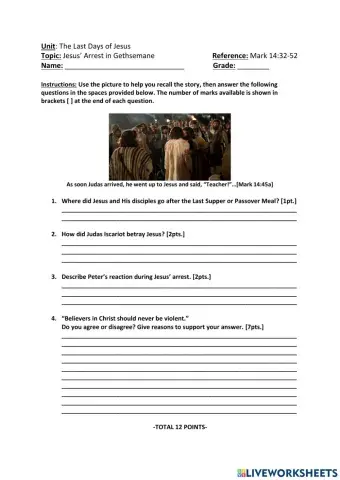 Jesus' Arrest in Gethsemane: Structured Questions