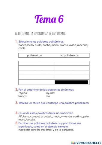 La polisemia, la sinonimia y la antonimia.