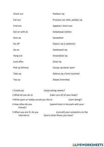 Phrasal Verbs English Class A2+ unit 6