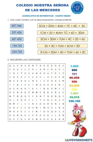 PRIMERA ACUMULATIVA DE MATEMÁTICAS - CUARTO GRADO 