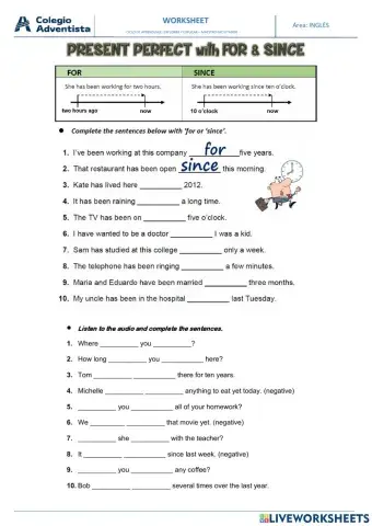 For & since present perfect