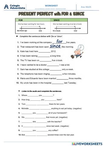 For & since present perfect