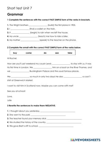 Unit 7 Short Test (Elementary)