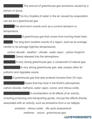 Carbon Cycle Vocabulary