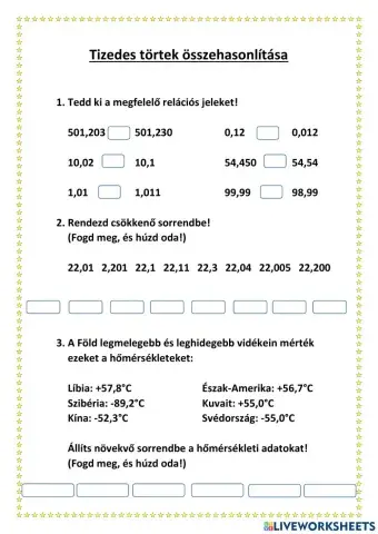 Tizedes törtek összehasonlítása