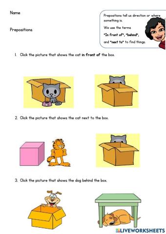 Prepositions (in front of, next to, behind)