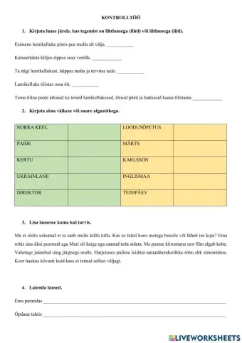 Nimi, nimetus, komad, liht-ja liitlause, lausete laiendamine
