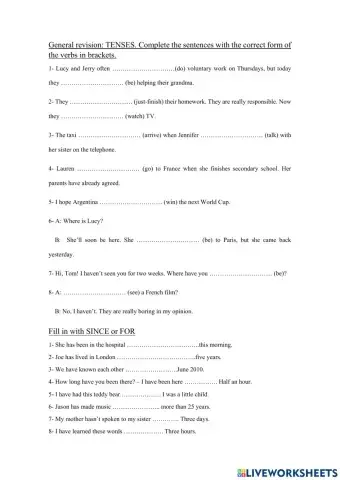 Revision tenses for since