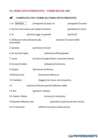 A1- verbi regolari indicativo presente