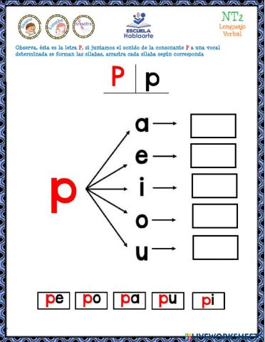 Formar sílabas con la consonante P