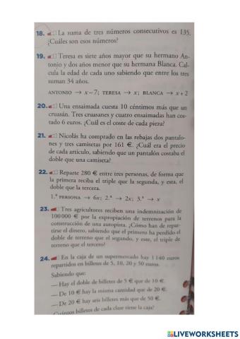 Problemas de ecuaciones