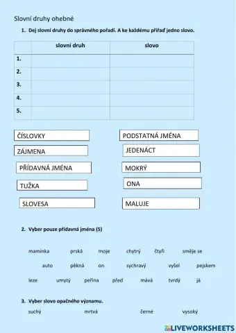 Slovní druhy ohebné