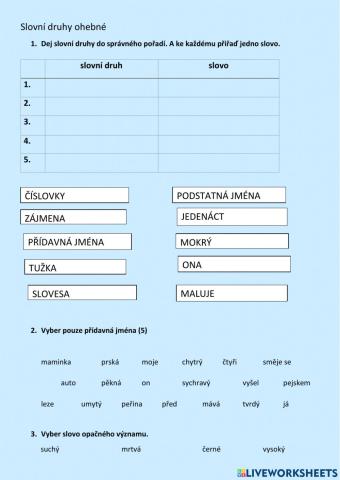 Slovní druhy ohebné