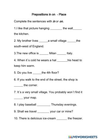 Prepositions in on place
