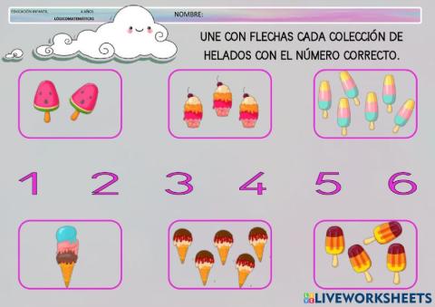 Asociación número cantidad 1 al 6