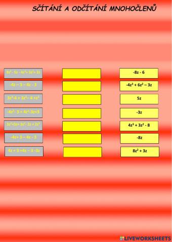 Sčítání a odčítání mnohočlenů