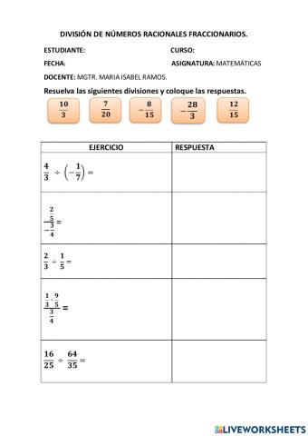 Division de numeros racionales fraccionarios