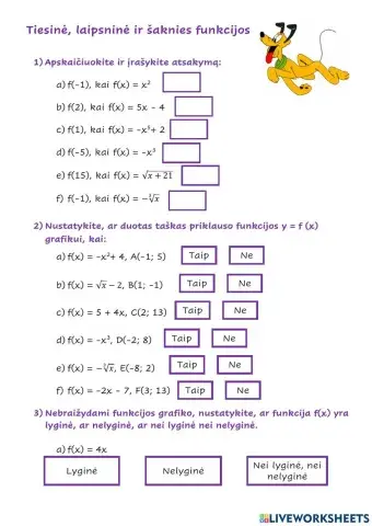 Tiesinė, laipsninė ir šaknies funkcijos