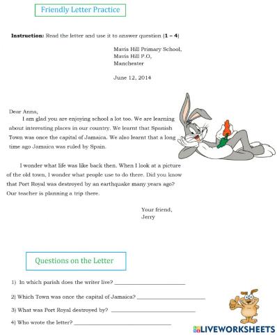 Friendly Letter Practice